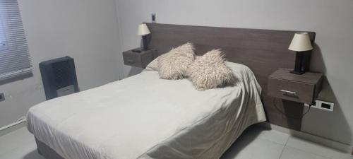 1 dormitorio con 1 cama con 2 almohadas en Edificio quinta sur 3 en Mendoza
