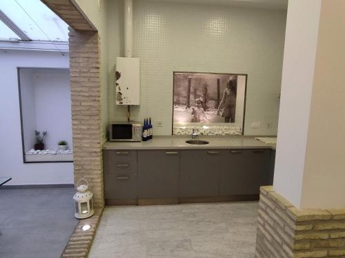 a kitchen with a sink and a microwave at Apartamento Un Jardin en la Alfalfa - Kainga Homes in Seville