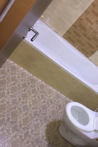 a bathroom with a toilet and a bath tub at FURNISHED BEDROOM APARTMENT IN NAZIR PLAZA in Ajman 