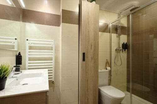 a bathroom with a shower and a toilet and a sink at El Balconcillo - Apartamento boutique en pleno centro - Grupo Querbes in Gijón