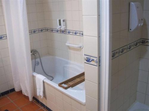a bathroom with a bath tub in a room at Solar do Morgado Oliveira in Macedo de Cavaleiros