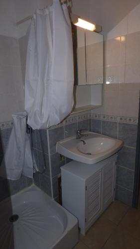 uma pequena casa de banho com lavatório e WC em Appartement T2 coquet, proche mer, Narbonne Plage em Narbonne Plage