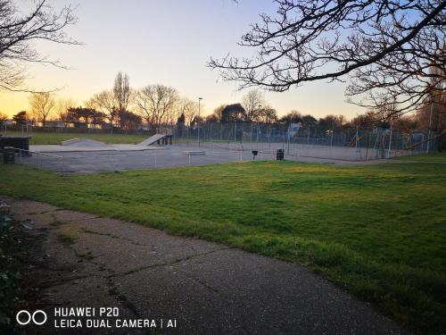 a skate park with a skateboard ramp in a park at Lovely 2-Bed caravan in Walton on the Naze in Walton-on-the-Naze