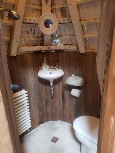 ベンブリッジにあるBembridge Harbour Yurt - Log Burner - WiFiの洗面台とトイレ付きのバスルーム