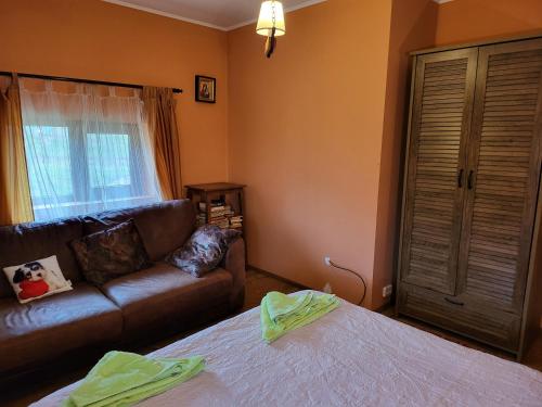 a living room with a couch and a couch and a bed at Vila Magnolia in Curtea de Argeş