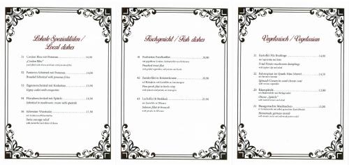 a black and white menu for a restaurant at Gesundheitshotel Rössle in Bad Wurzach