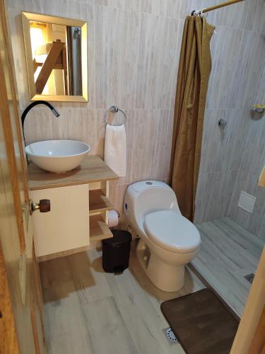 a bathroom with a toilet and a sink at Aparta Suite Villa Roko in San Andrés