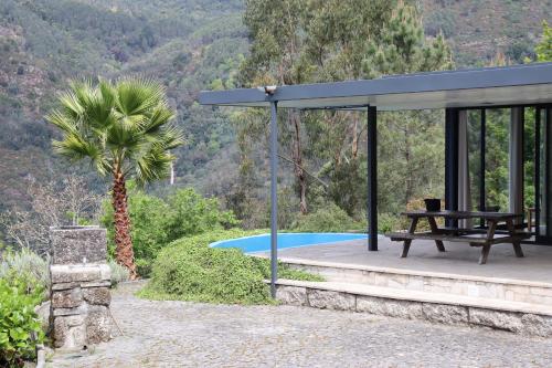 - un pavillon avec une table de pique-nique et un palmier dans l'établissement Sorte das Gestaças, à Vieira do Minho