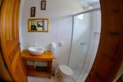 a bathroom with a toilet and a sink and a shower at Pousada Gianisella in Bom Jardim da Serra
