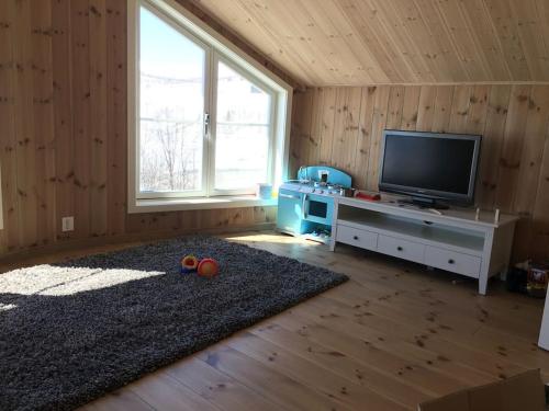 TV i/ili multimedijalni sistem u objektu Holiday cottage with 4 bedroom on 145m² in Sogndal