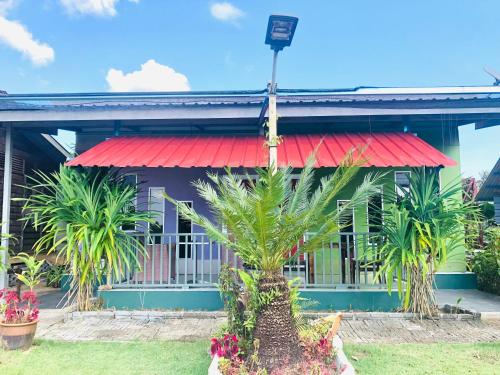 a building with a palm tree in front of it at WAN'S ROOMSTAY LANGKAWI in Pantai Cenang