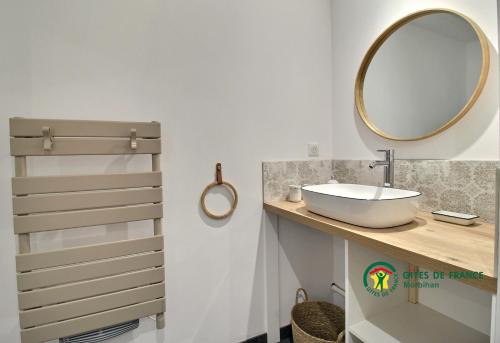 a bathroom with a sink and a mirror at Aux Matins du Bonheur in Surzur