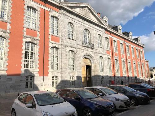 um grupo de carros estacionados em frente a um edifício em Studio Taormina Valenciennes Centre em Valenciennes