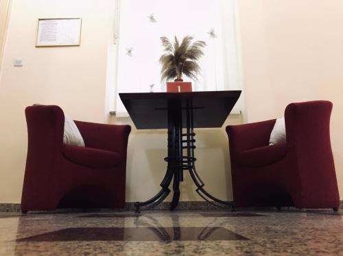 a table with two chairs and a plant on it at Siesta in Kikinda