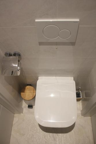 a bathroom with a white toilet and a sink at lesboisjolis in Colmar