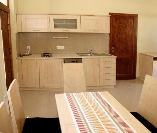 a kitchen with a sink and a counter top at Barack Thermal & Natura Apartments in Tiszakécske