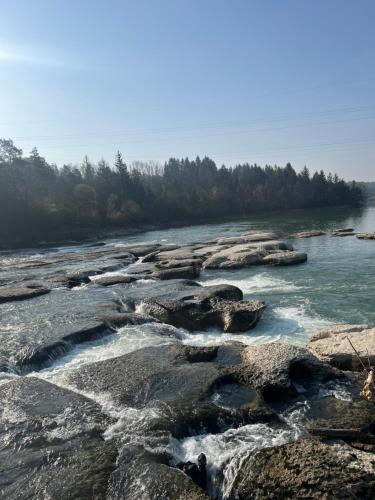 a river with rocks and trees in the background at Appart Chez NONO in Patornay
