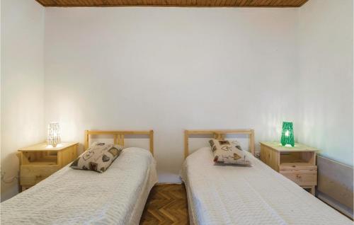 two twin beds in a room with two night stands at Lovely Home In Bobovec Rozganski With Sauna in Dubravica