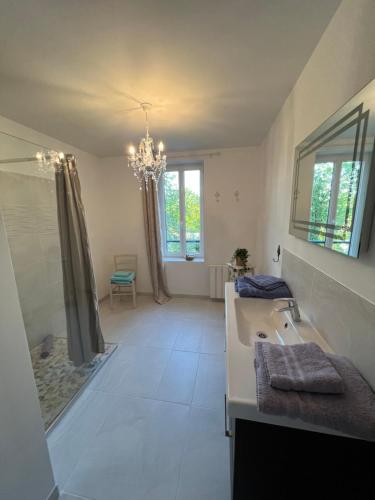 a bathroom with a tub and a sink and a shower at Château Ségot in Neuilly-le-Réal