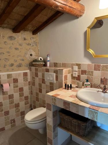 une salle de bain avec toilettes et lavabo dans l'établissement Mas Lou Parpaioun, à Crestet
