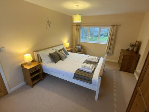 a bedroom with a white bed and a window at Magnolia Cottage in Launceston