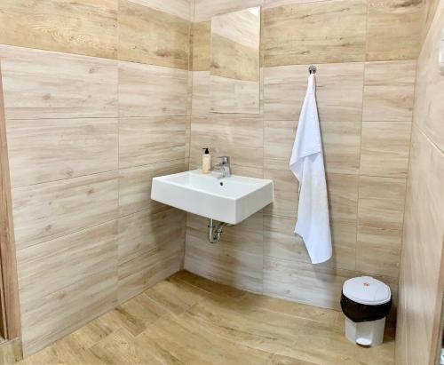 Koupelna v ubytování Apartmány Statek Bezdědice