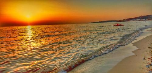 a boat in the water on a beach at sunset at Casina Raho B&B in Nardò
