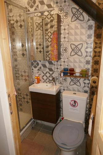 a bathroom with a toilet and a sink and a shower at Breil centre 2pces in Breil-sur-Roya