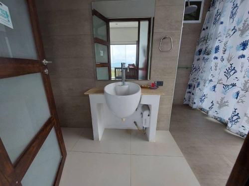 a bathroom with a sink and a mirror at villa Siam View Samui in Ban Bang Po