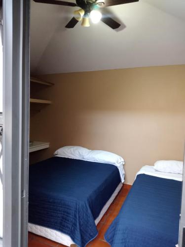 1 dormitorio con 2 camas y ventilador de techo en ROMA NORTE - POLANCO 4 kilometros Ciudad de Mexico, en Ciudad de México