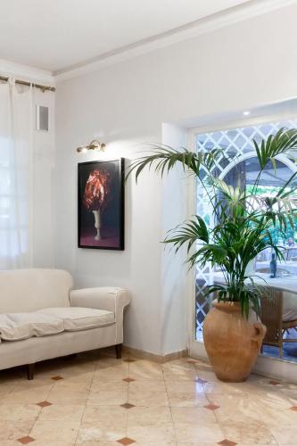 a living room with a couch and a plant at Hotel Mignon in Forte dei Marmi