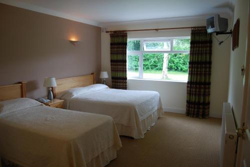 a hotel room with two beds and a window at Fanad House in Kilkenny