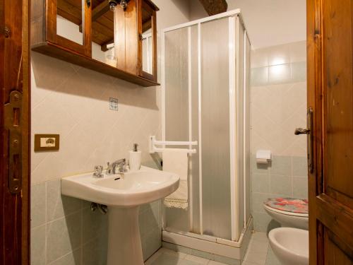 a small bathroom with a sink and a shower at Holiday Home Paradiso II by Interhome in Bolognana