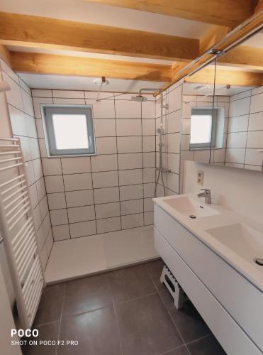 Koupelna v ubytování Vakantiewoning Polderhuis 10, airco en verwarming in alle kamers, privé parkeerplaats en afgesloten tuin