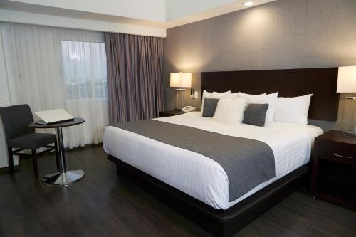a hotel room with a large bed and a desk at Ejecutivo Express Guadalajara Providencia - Av México in Guadalajara