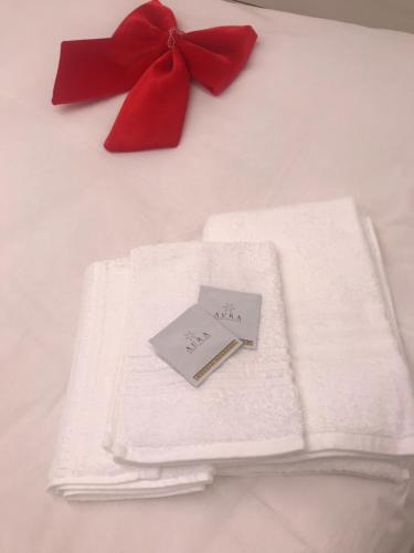 - une serviette blanche avec une étrave rouge et une note dans l'établissement Elegante e spazioso bilocale in zona Certosa (FI), à Florence