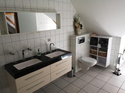 a bathroom with a sink and a toilet at Ferienwohnung Bensdorf in Bensdorf