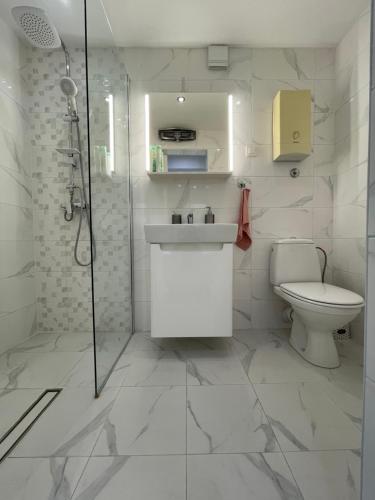 Kylpyhuone majoituspaikassa EVAs WorldMap Apartment