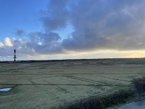 an empty field with a transmitter tower in the distance at Westeroog in Wangerooge