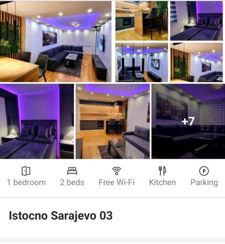 a collage of pictures of a living room with purple lighting at Istočno Sarajevo in Sarajevo