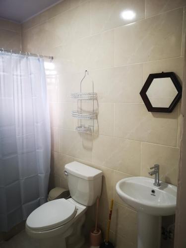 a bathroom with a toilet and a sink at pié de la montaña 2 in Bonao