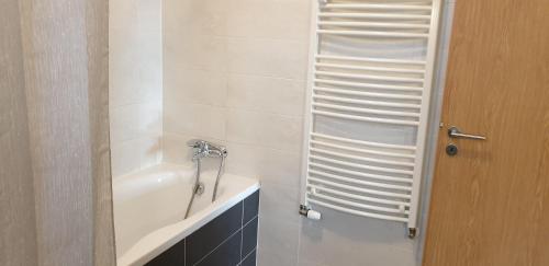 a bathroom with a shower and a bath tub at APARTMÁN***BRATISLAVA in Bratislava