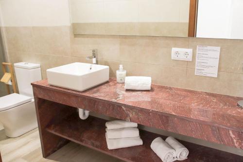 La salle de bains est pourvue d'un lavabo et de toilettes. dans l'établissement AGROTURISMO SARAIX, à Santa Margalida