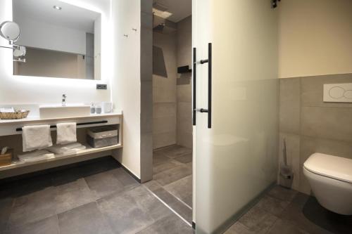 a bathroom with a toilet and a sink at Hotel Halfenstube & Villa Spa 1894 in Senheim