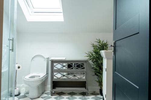 a bathroom with a toilet and a sink at Bryan Street Apartments in Ballymena