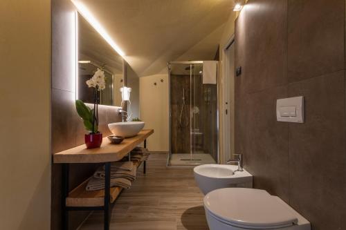 a bathroom with a sink and a toilet and a shower at Borgo Petrarca in Arquà Petrarca