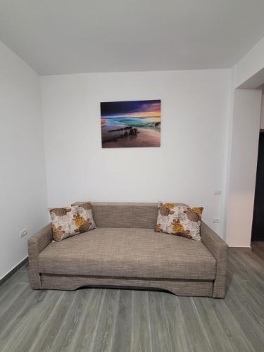 eine Couch in einem Wohnzimmer mit einem Gemälde an der Wand in der Unterkunft Best View Residence in Costinești