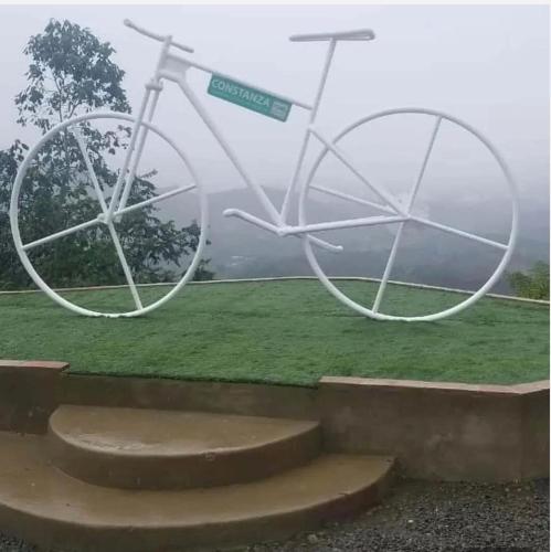 a bike sculpture on the side of a field at Chalet los Pinos Constanza in Arroyo Frío