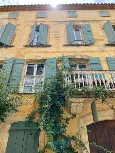 an old building with green shuttered windows and vines at Rue du Château in Tarascon