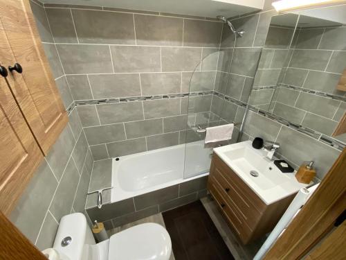 a bathroom with a white toilet and a sink at Studio 20m2 Avec Terrasse 16m2 Vue sur la Vallée in Habère-Poche